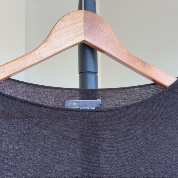 Vince Womens Wool Blend Long Sleeve Sheer Boat Neck Top Brown Sz S - Picture 5 of 12